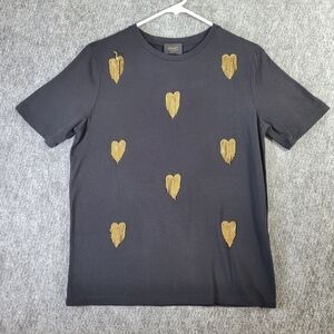 Liu Jo Black T Shirt with Gold Heart Embellishments  Women’s Designer Tee Size 6